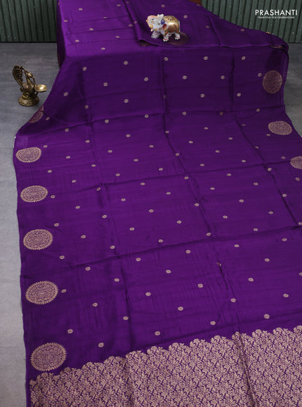 Banarasi semi raw silk saree purple with allover thread & zari woven buttas and woven butta border