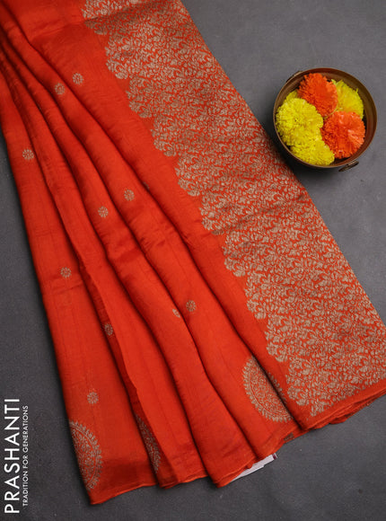 Banarasi semi raw silk saree orange with allover thread & zari woven buttas and woven butta border