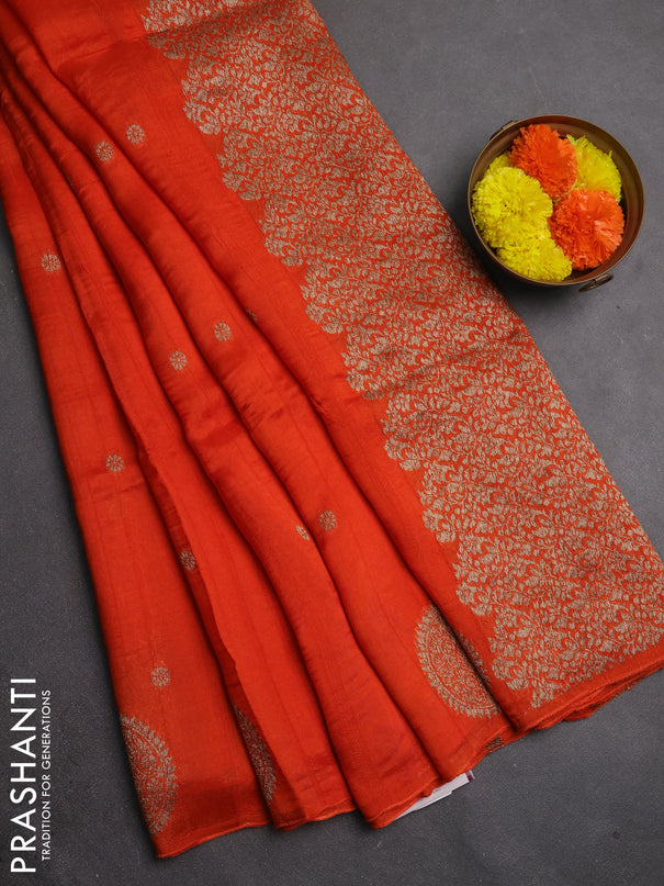 Banarasi semi raw silk saree orange with allover thread & zari woven buttas and woven butta border
