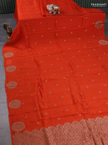 Banarasi semi raw silk saree orange with allover thread & zari woven buttas and woven butta border