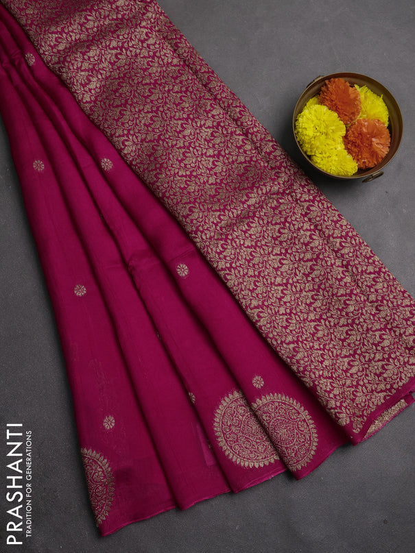 Banarasi semi raw silk saree pink with allover thread & zari woven buttas and woven butta border