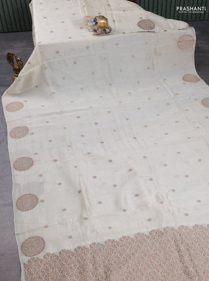 Banarasi semi raw silk saree off white with allover thread & zari woven buttas and woven butta border