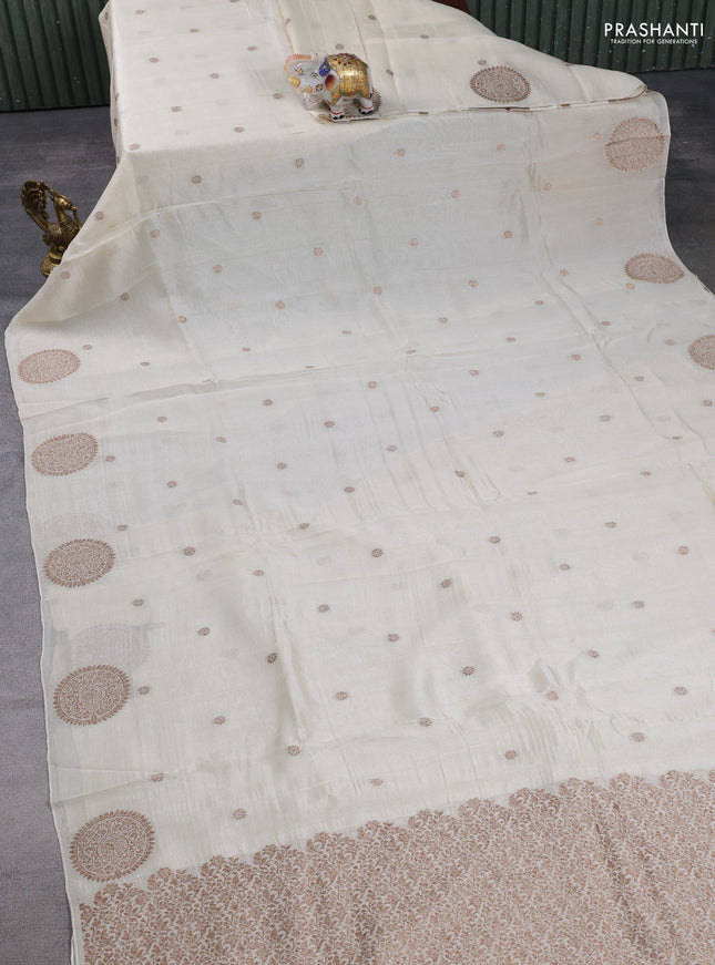 Banarasi semi raw silk saree off white with allover thread & zari woven buttas and woven butta border