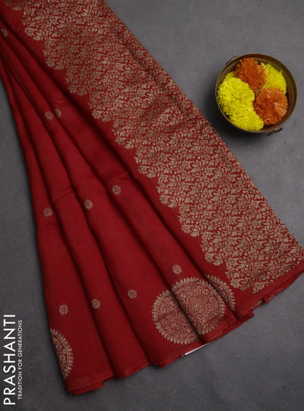 Banarasi semi raw silk saree red with allover thread & zari woven buttas and woven butta border