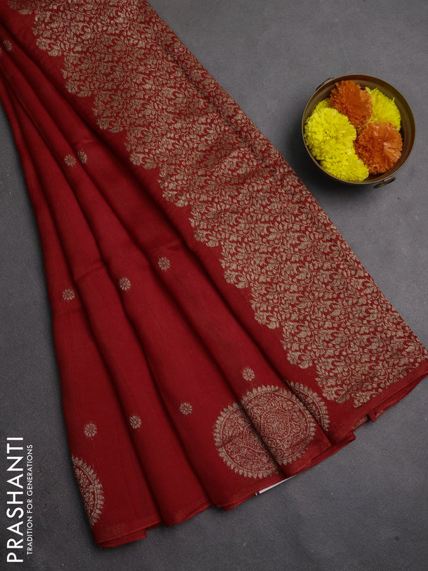 Banarasi semi raw silk saree red with allover thread & zari woven buttas and woven butta border