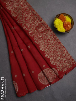 Banarasi semi raw silk saree red with allover thread & zari woven buttas and woven butta border