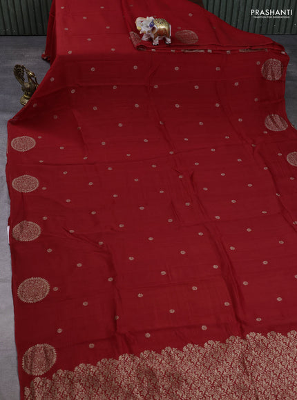 Banarasi semi raw silk saree red with allover thread & zari woven buttas and woven butta border