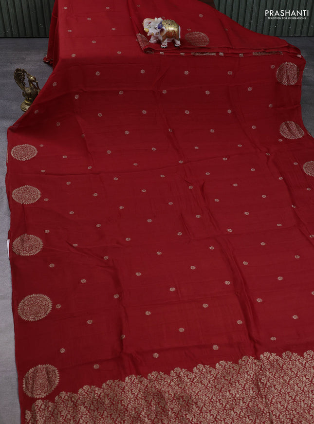 Banarasi semi raw silk saree red with allover thread & zari woven buttas and woven butta border