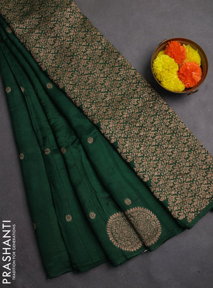 Banarasi semi raw silk saree green with allover thread & zari woven buttas and woven butta border