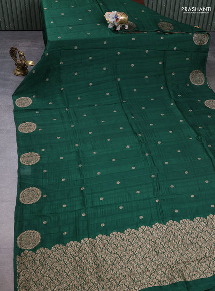 Banarasi semi raw silk saree green with allover thread & zari woven buttas and woven butta border