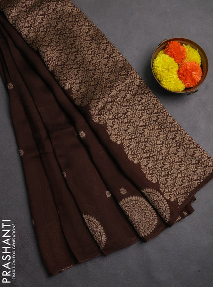 Banarasi semi raw silk saree coffee brown with allover thread & zari woven buttas and woven butta border