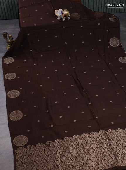 Banarasi semi raw silk saree coffee brown with allover thread & zari woven buttas and woven butta border