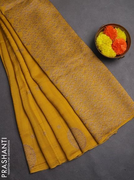 Banarasi semi raw silk saree yellow with allover thread & zari woven buttas and woven butta border