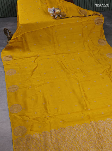 Banarasi semi raw silk saree yellow with allover thread & zari woven buttas and woven butta border