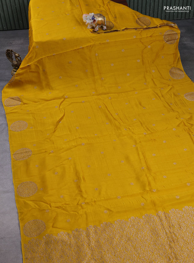 Banarasi semi raw silk saree yellow with allover thread & zari woven buttas and woven butta border