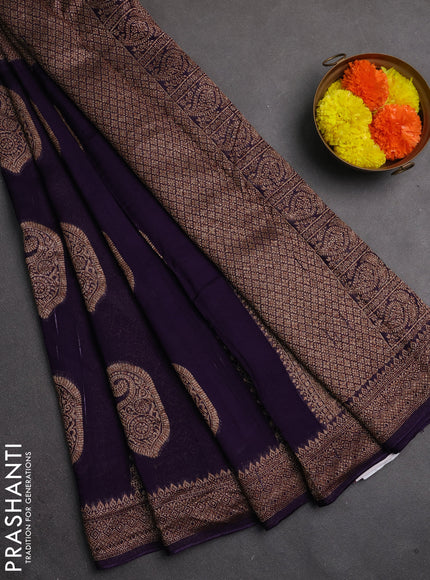 Banarasi semi raw silk saree deep violet with allover thread & zari weaves & buttas and woven border