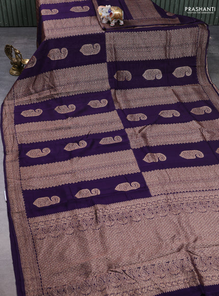 Banarasi semi raw silk saree deep violet with allover thread & zari weaves & buttas and woven border