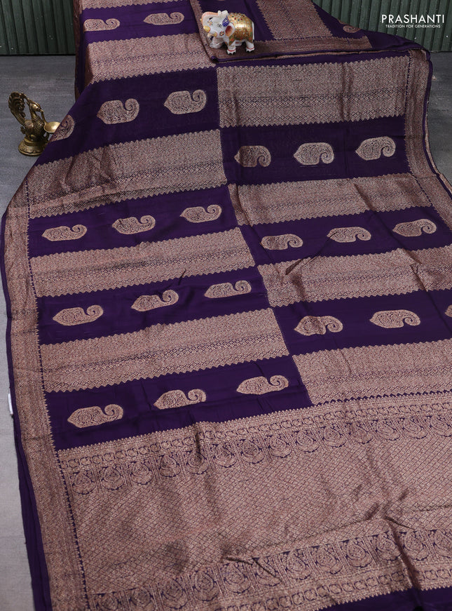 Banarasi semi raw silk saree deep violet with allover thread & zari weaves & buttas and woven border