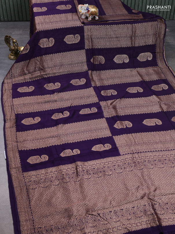 Banarasi semi raw silk saree deep violet with allover thread & zari weaves & buttas and woven border