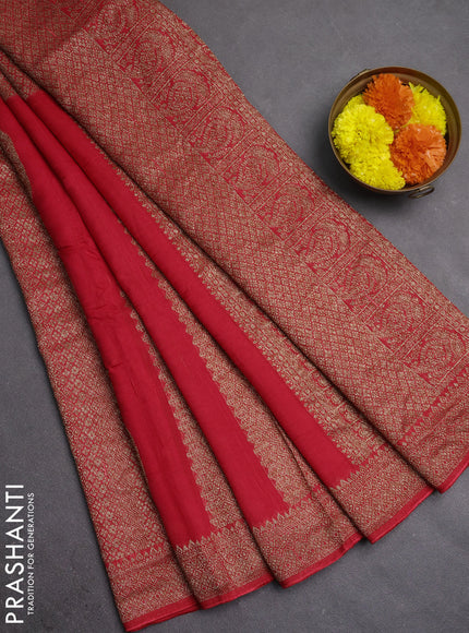 Banarasi semi raw silk saree red with allover thread & zari weaves & buttas and woven border
