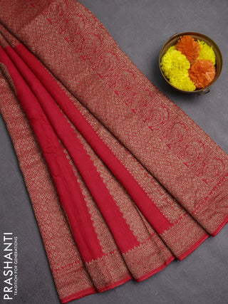 Banarasi semi raw silk saree red with allover thread & zari weaves & buttas and woven border