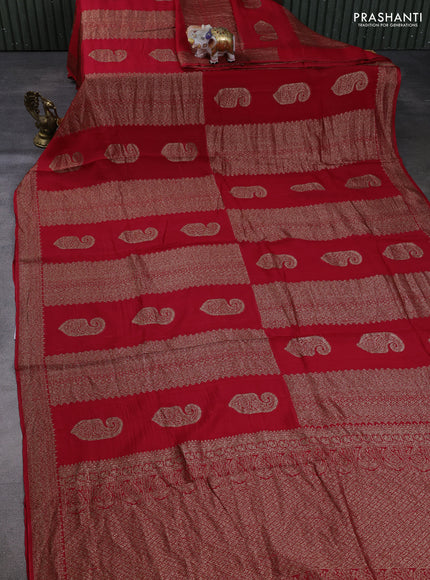 Banarasi semi raw silk saree red with allover thread & zari weaves & buttas and woven border