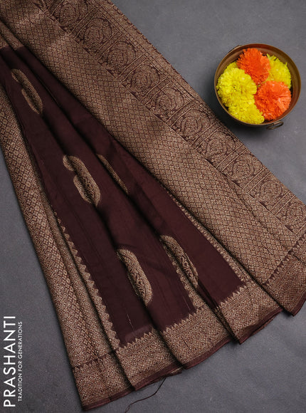 Banarasi semi raw silk saree coffee brown with allover thread & zari weaves & buttas and woven border