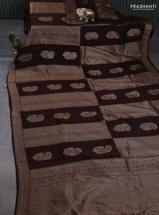 Banarasi semi raw silk saree coffee brown with allover thread & zari weaves & buttas and woven border