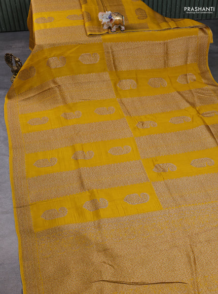 Banarasi semi raw silk saree mustard yellow with allover thread & zari weaves & buttas and woven border