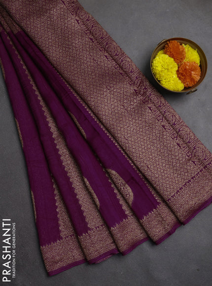 Banarasi semi raw silk saree dark magenta pink with allover thread & zari weaves & buttas and woven border