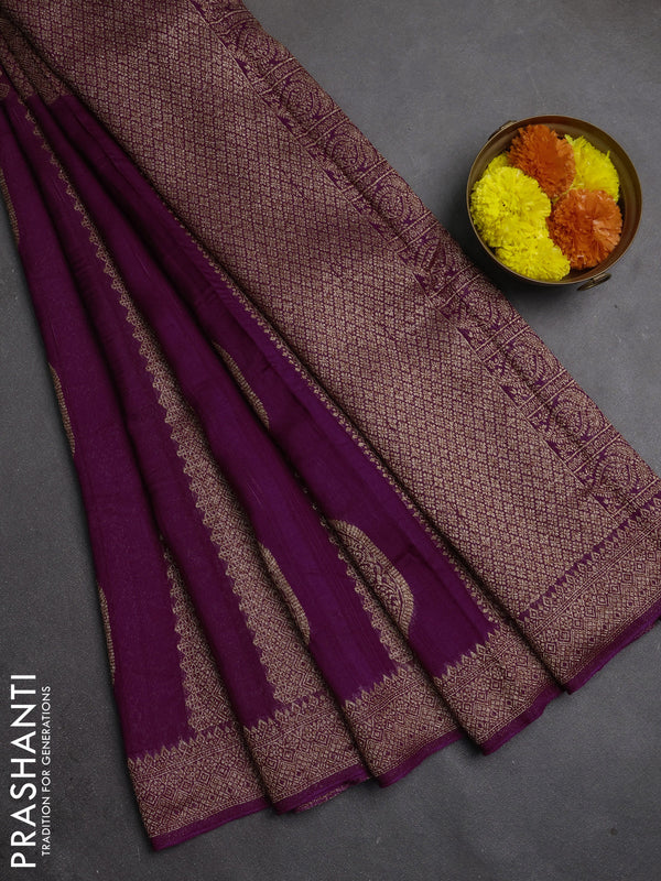 Banarasi semi raw silk saree dark magenta pink with allover thread & zari weaves & buttas and woven border