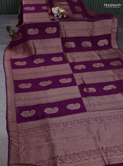 Banarasi semi raw silk saree dark magenta pink with allover thread & zari weaves & buttas and woven border