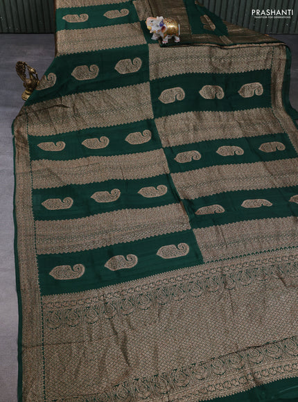 Banarasi semi raw silk saree green with allover thread & zari weaves & buttas and woven border