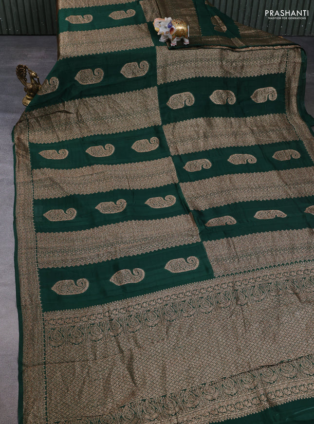 Banarasi semi raw silk saree green with allover thread & zari weaves & buttas and woven border