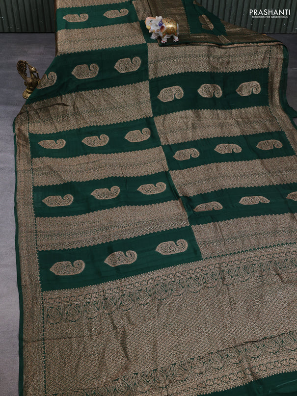 Banarasi semi raw silk saree green with allover thread & zari weaves & buttas and woven border