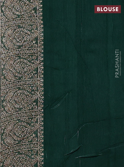 Banarasi semi raw silk saree green with allover thread & zari weaves & buttas and woven border