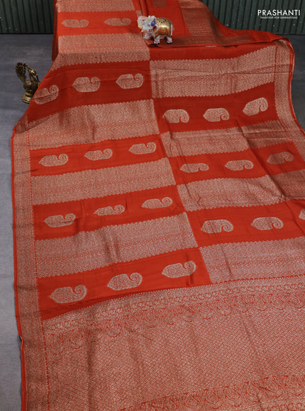 Banarasi semi raw silk saree rust shade with allover thread & zari weaves & buttas and woven border