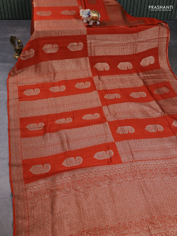Banarasi semi raw silk saree rust shade with allover thread & zari weaves & buttas and woven border