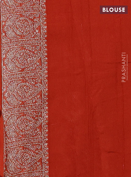 Banarasi semi raw silk saree rust shade with allover thread & zari weaves & buttas and woven border