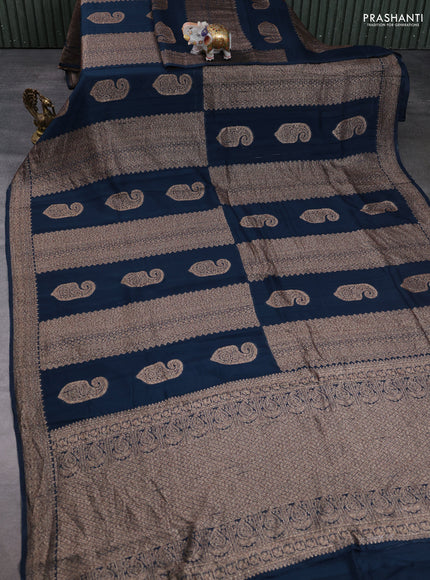 Banarasi semi raw silk saree peacock blue with allover thread & zari weaves & buttas and woven border