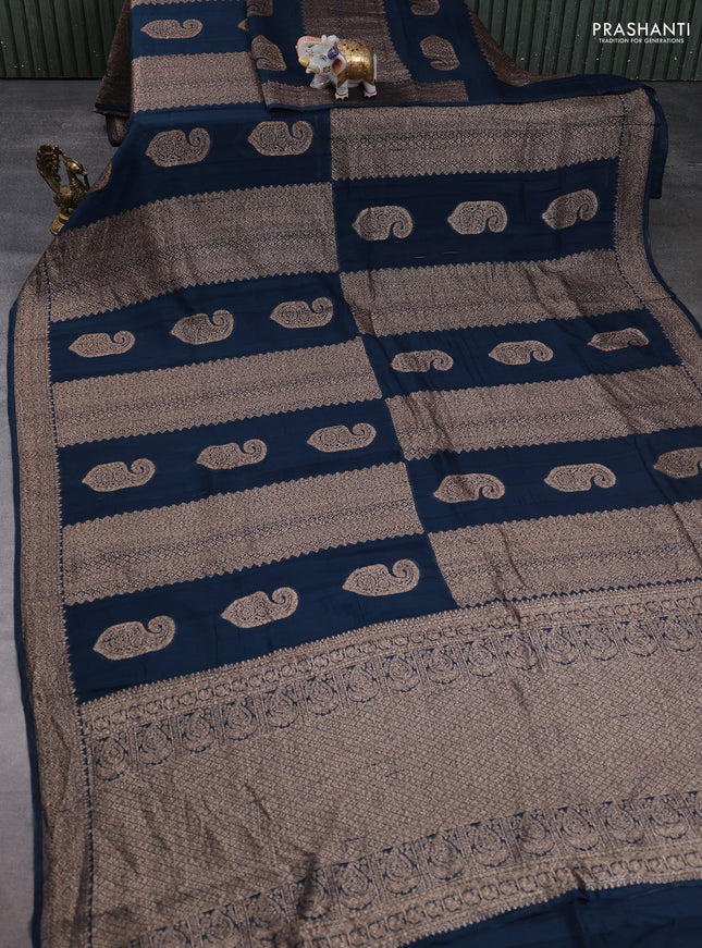 Banarasi semi raw silk saree peacock blue with allover thread & zari weaves & buttas and woven border