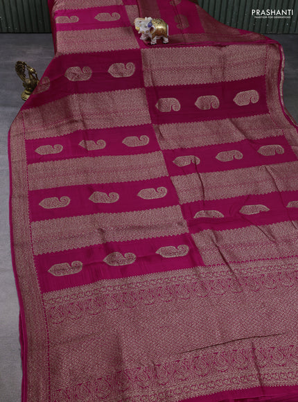 Banarasi semi raw silk saree dark pink with allover thread & zari weaves & buttas and woven border