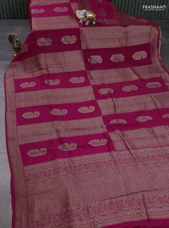 Banarasi semi raw silk saree dark pink with allover thread & zari weaves & buttas and woven border
