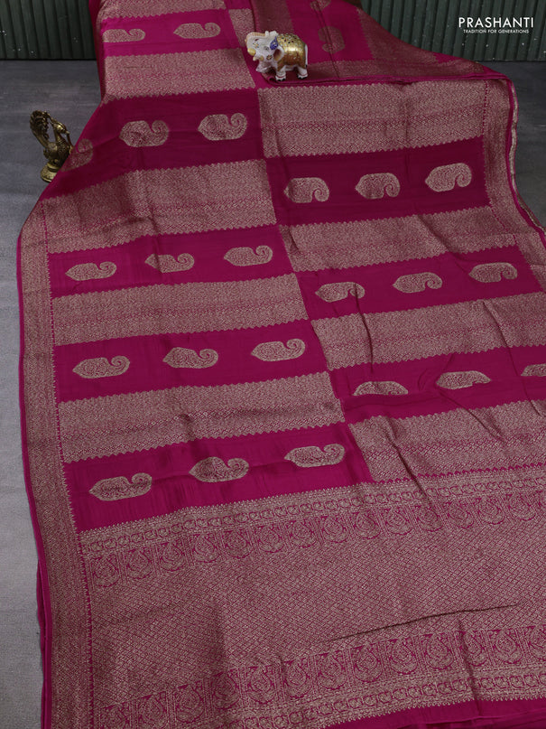 Banarasi semi raw silk saree dark pink with allover thread & zari weaves & buttas and woven border