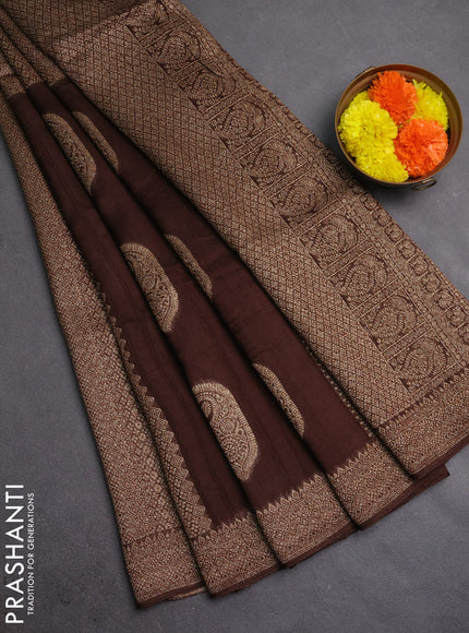 Banarasi semi raw silk saree coffee brown with allover thread & zari weaves & buttas and woven border