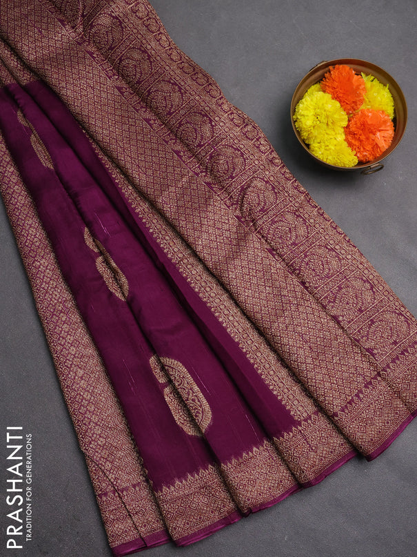 Banarasi semi raw silk saree wine shade with allover thread & zari weaves & buttas and woven border