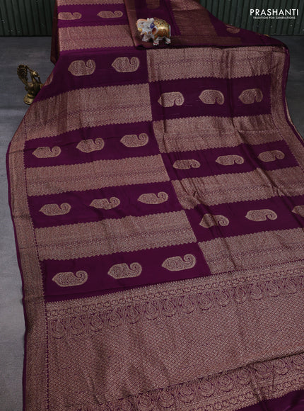 Banarasi semi raw silk saree wine shade with allover thread & zari weaves & buttas and woven border