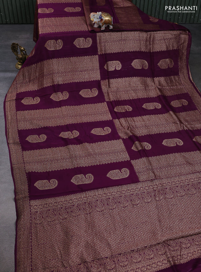 Banarasi semi raw silk saree wine shade with allover thread & zari weaves & buttas and woven border