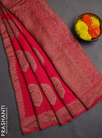 Banarasi semi raw silk saree pink with allover thread & zari weaves & buttas and woven border