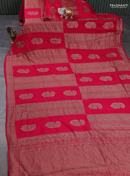 Banarasi semi raw silk saree pink with allover thread & zari weaves & buttas and woven border